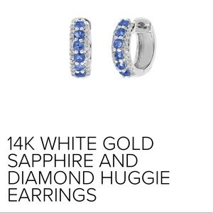 14K White Gold Sapphire & Diamond Huggie Earrings